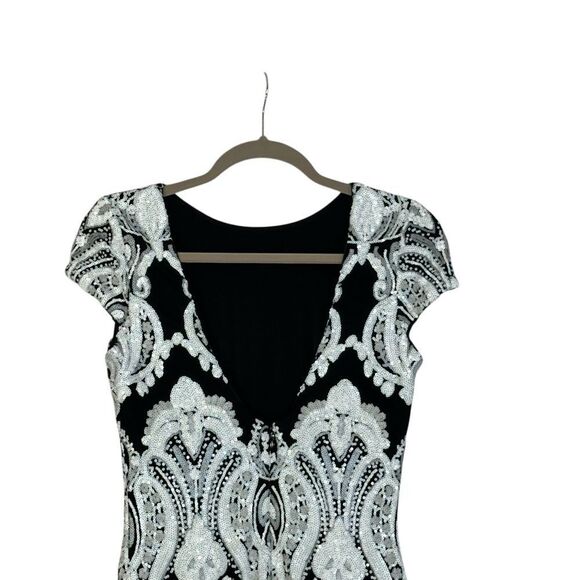 Dress the Population Black Silver Sequin Tabitha Paisley Cocktail Dress | Size S - Picture 7 of 8